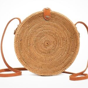 New Round Woven Wicker Tan Crossbody Bag